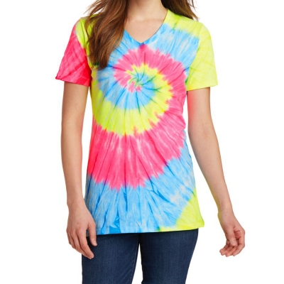 #LPC147V Port & CompanyÂ® Ladies Tie-Dye V-Neck Tee - Print Factory